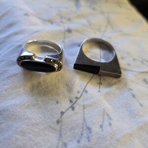Two Vintage Onyx And Sterling Silver Rings